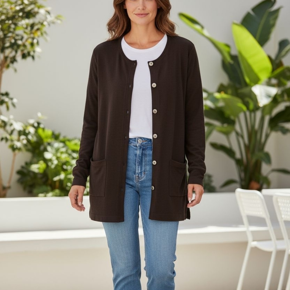 Vtg J.Jill Ltd Button Up  Front Pocket Cardigan Long Black 2X/ 3X
